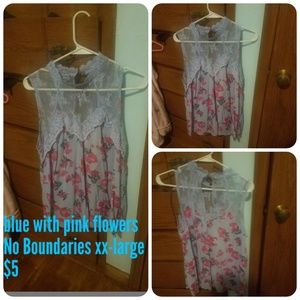 Blue shirt with pink flowers